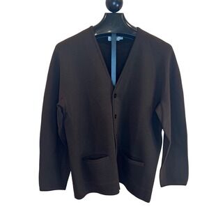 St Croix Knits Mens Brown 100% Zephyr Wool V Neck Cardigan Sweater Size L